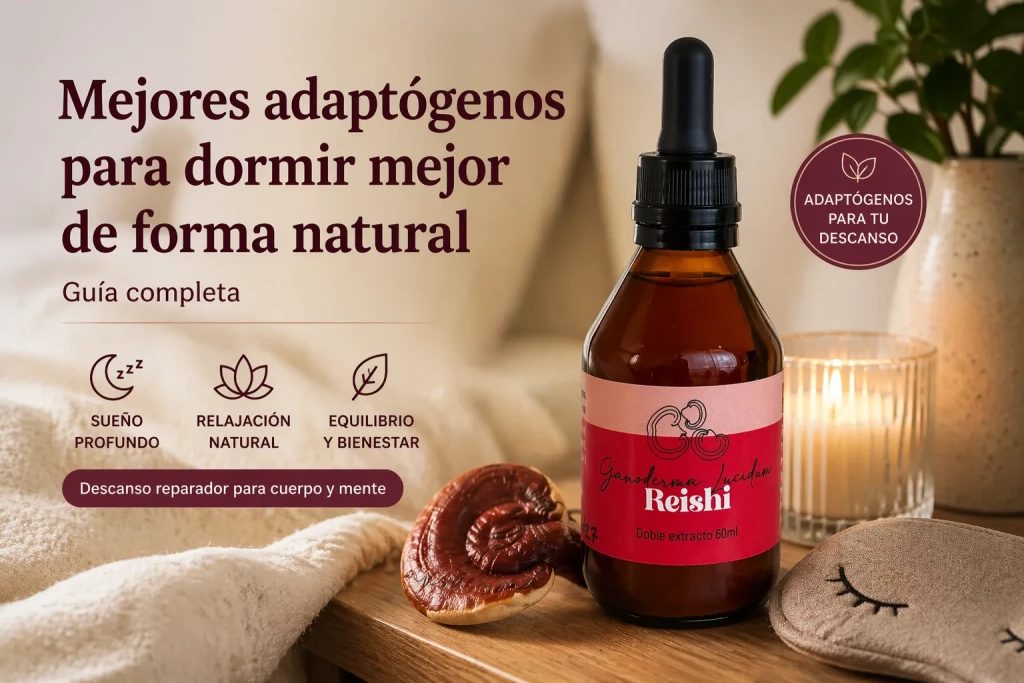 Guía de adaptógenos para dormir mejor: extracto de Reishi de Fungiteca junto a una vela encendida